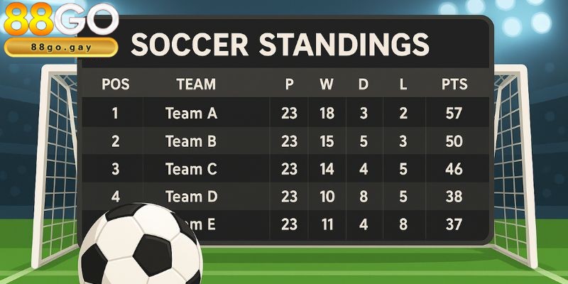 Bảng xếp hạng bóng đá tại 88GO chinh phục người mê cá cược? 1 Bảng xếp hạng bóng đá thể hiện nhiều yếu tố